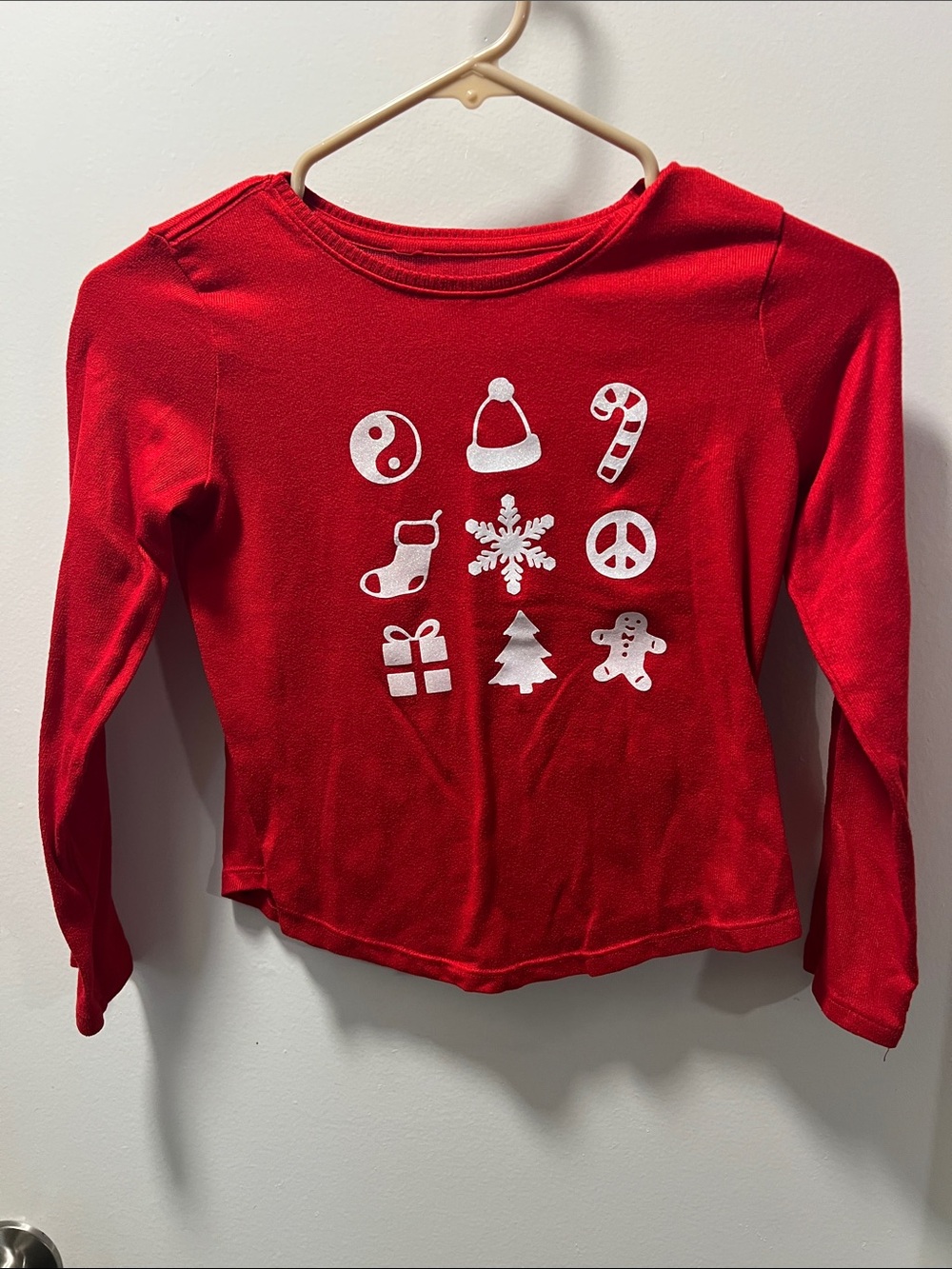SO Red Long-Sleeve Tee with White Holiday Icons